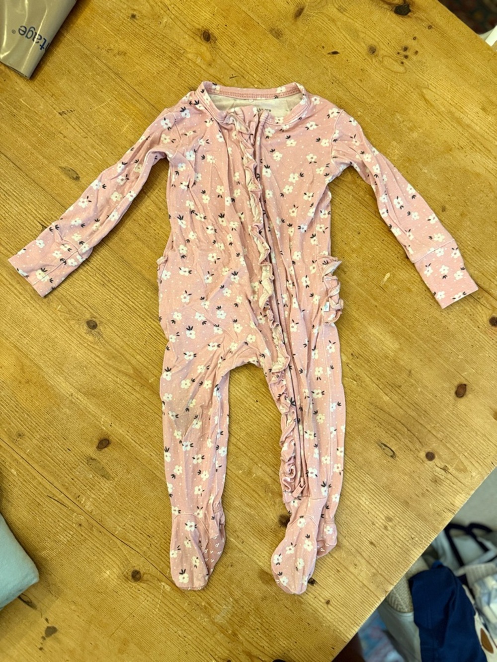 Posh Peanut Pink Floral Ruffle Footie